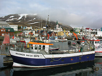 Fischerboot in Húsavík im Norden Islands