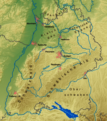 Baden-Württemberg, Landschaften, Karte