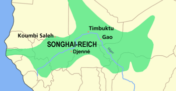 Mutmaßliche Ausdehnung des Songhai-Reiches im 15. Jahrhundert
