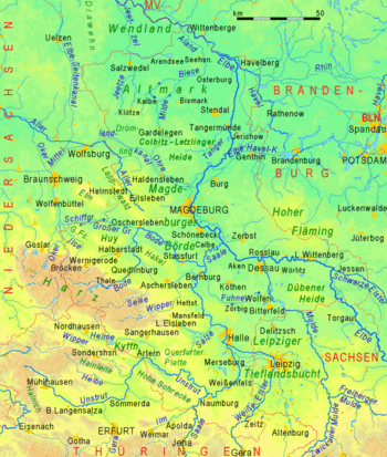 Sachsen-Anhalt topogrphische Karte
