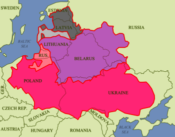 Polen-Litauen um 1618 mit den heutigen Staatsgrenzen 