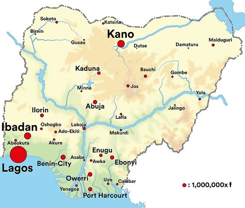 Karte mit den größten Städten Nigerias