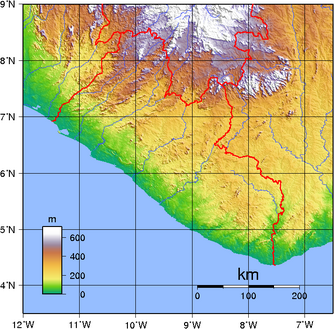 Topografische Karte von Liberia