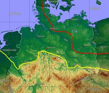 Maximale Eisrandlagen (Vergletscherungen) der beiden letzten großen Eiszeiten in Norddeutschland