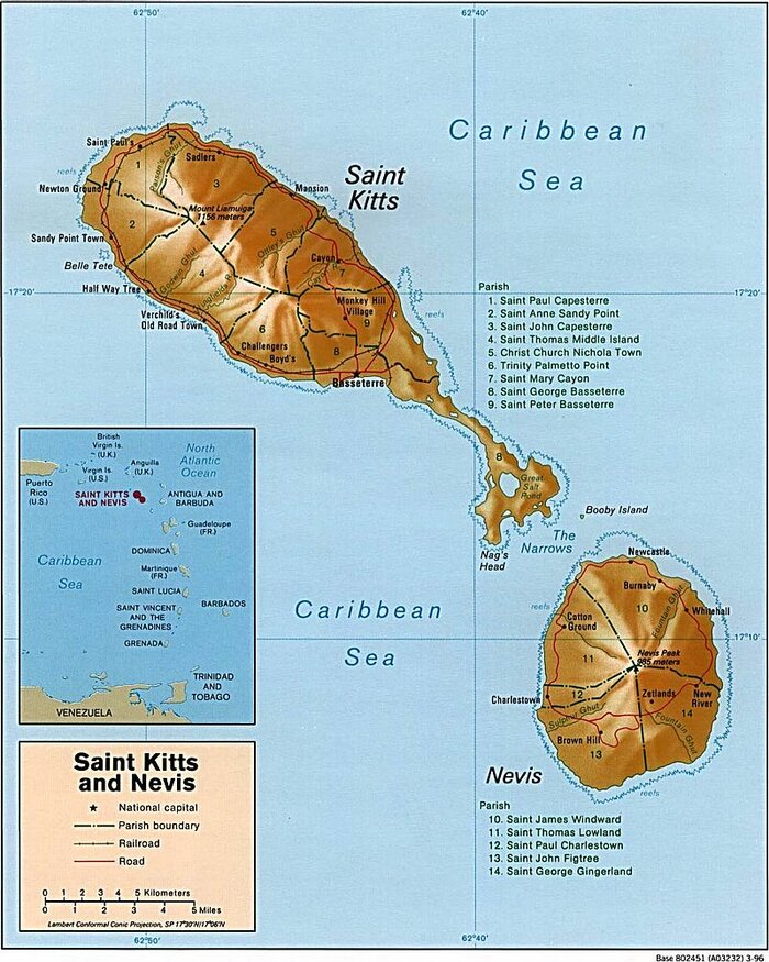 Karte St. Kitts und Nevis