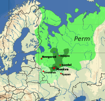 Ausdehnung des Großfürstentums Moskau zwischen 1390 und 1525