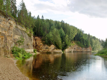 Wald und Sandsteinklippen in Lettland