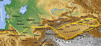 Verlauf und Stationen an der Seidenstraße in Zentralasien