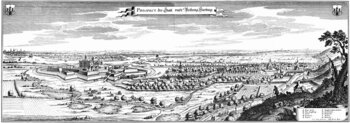 Schloss und Stadt Harburg 1654 auf einem Stich von Merian