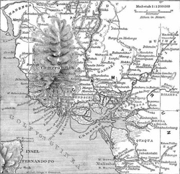 Historische Karte von Kamerun, um 1888