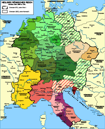 Karte des Heiligen Römischen Reiches um das Jahr 1000