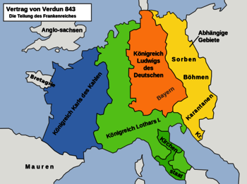 Karte der Teilung des Frankenreiches 843