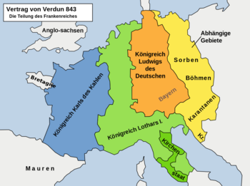 Karte der Teilung des Frankenreiches 843