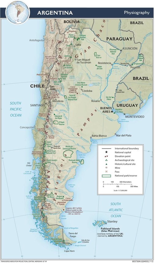 Physiografische Karte von Argentinien