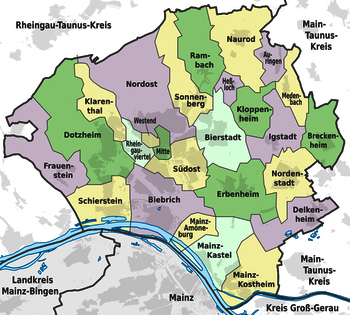 Ortsbezirke von Wiesbaden, Karte