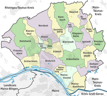 Ortsbezirke von Wiesbaden, Karte