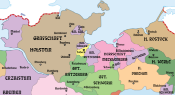 Karte Grafschaft Holstein und Lübeck 1250