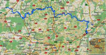 Karte vom Verlauf des Flusses Sauer durch Luxemburg