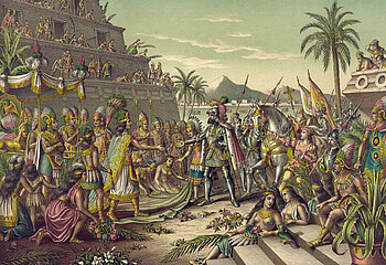 Hernan Cortes bei Montezuma