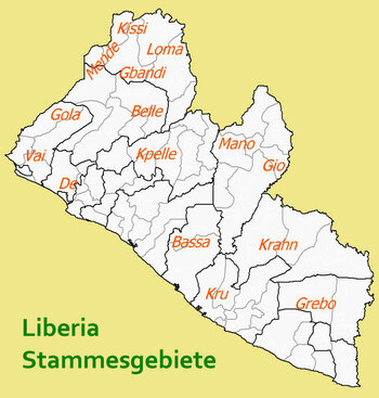 Karte der Stammesgebiete in Liberia