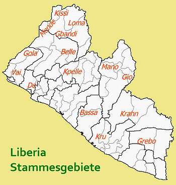 Karte der Stammesgebiete in Liberia