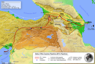 Verlauf der Baku-Tiflis-Ceyhan-Pipeline