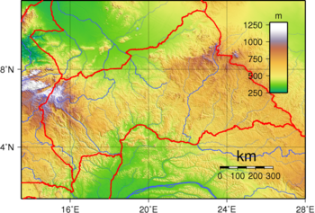 Topografische Karte der Zentralafrikanischen Republik