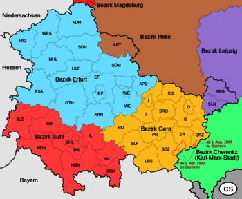 Karte zur Bildung des Landes Thüringen 1990