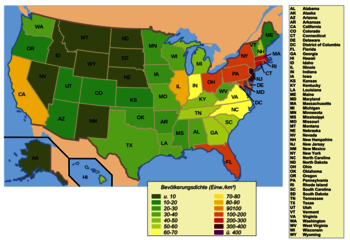 Karte Bevölkerungsdichte der USA