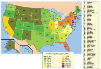 Karte Bevölkerungsdichte der USA