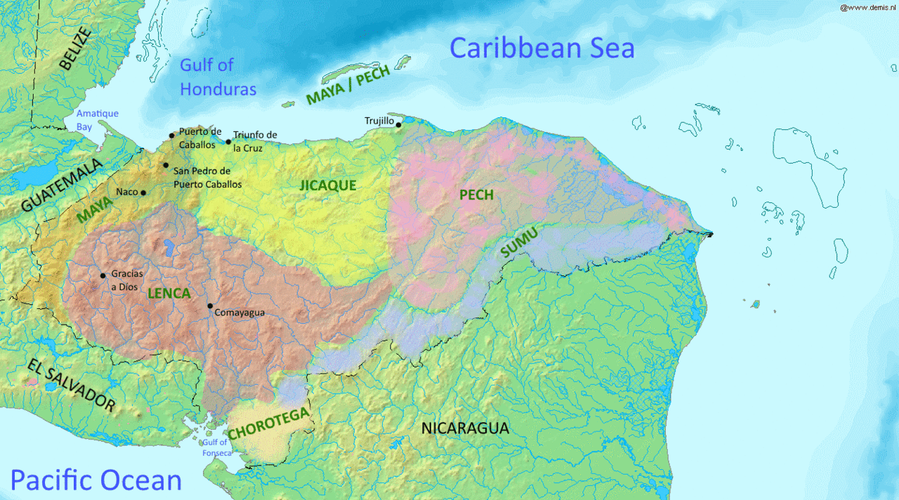 Karte der indigenen Völker in Honduras im 16. Jahrhundert